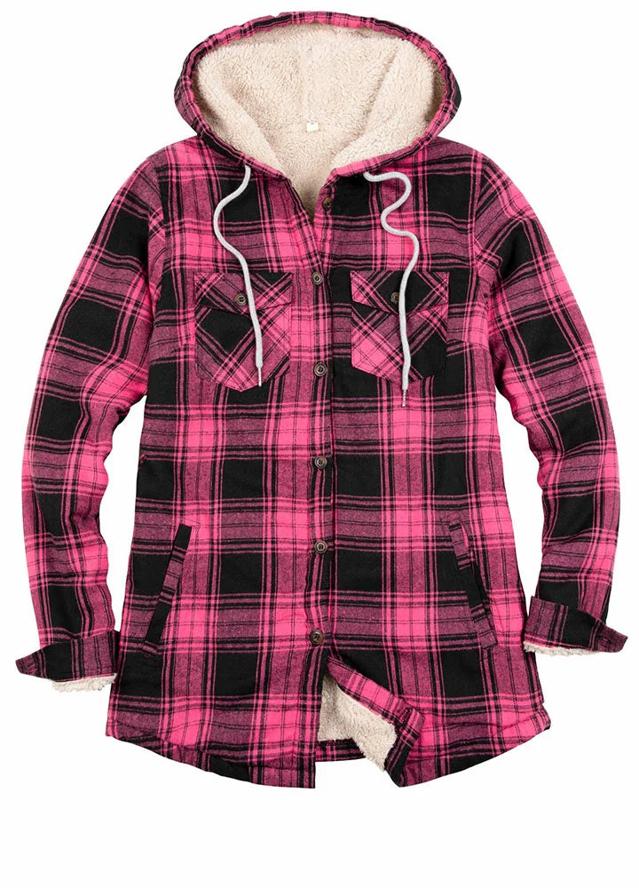 Women's Matching Family Sherpa Lined Pink Flannel Jacket with Hood-0