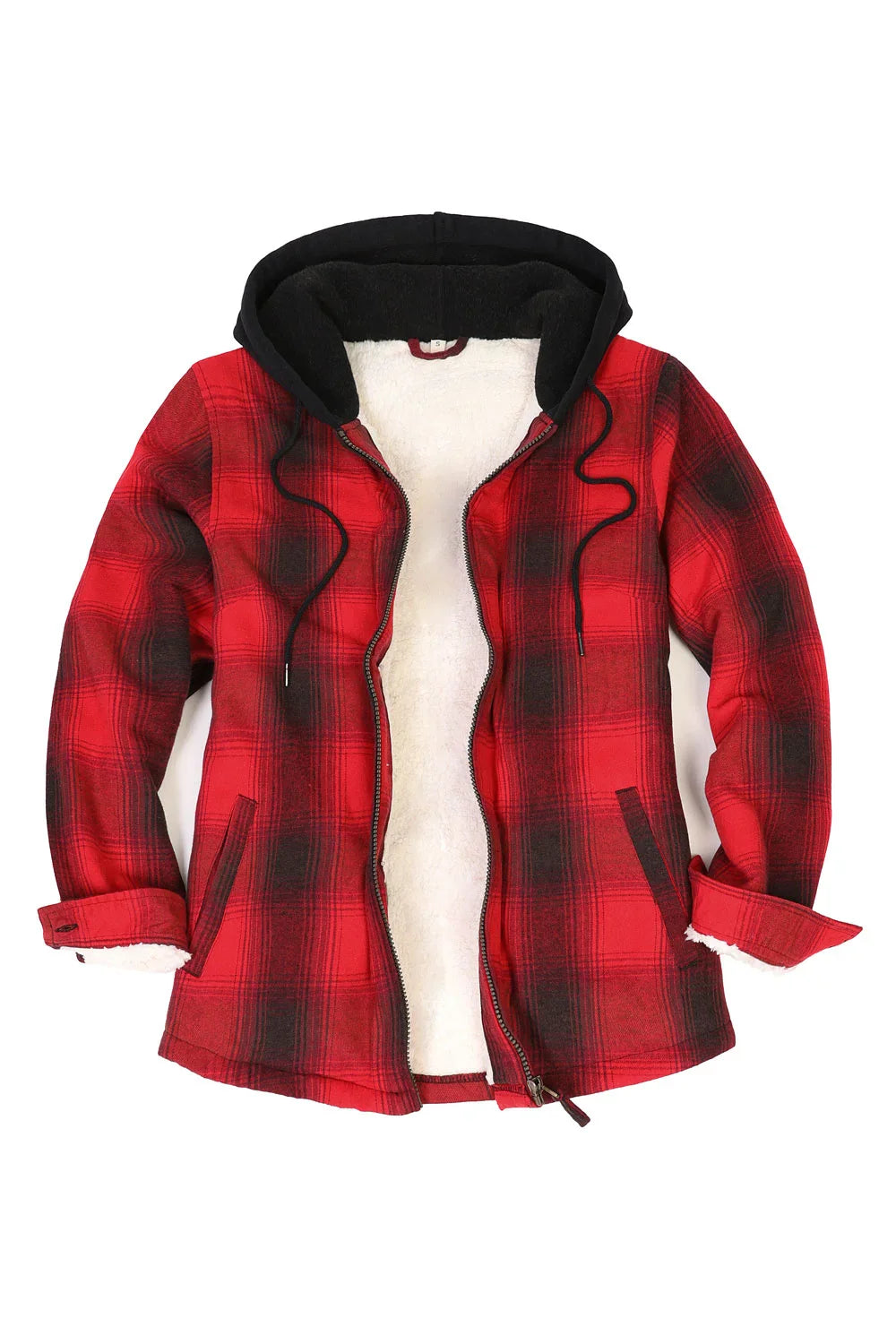 Women's Sherpa-Lined Full Zip Up Flannel Jacket with Fleece Hood-15