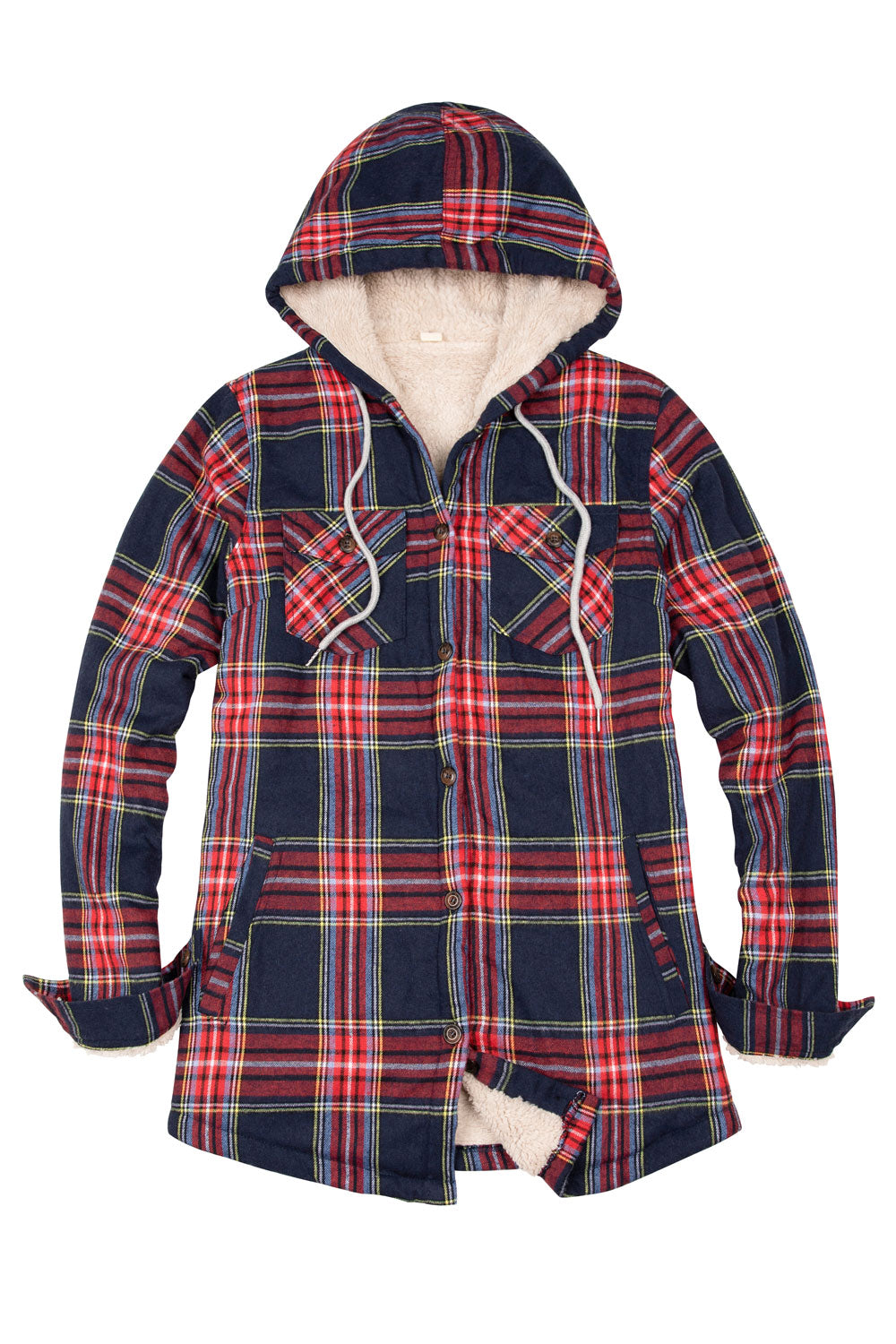 Women's Sherpa Lined Flannel Jacket with Hood, Button Up Plaid-13