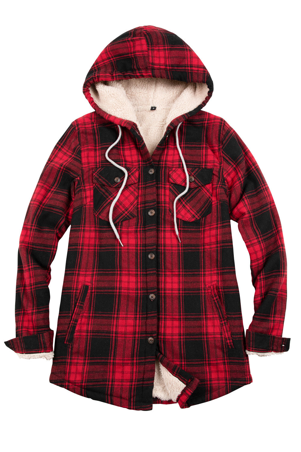 Women's Sherpa Lined Flannel Jacket with Hood, Button Up Plaid-14