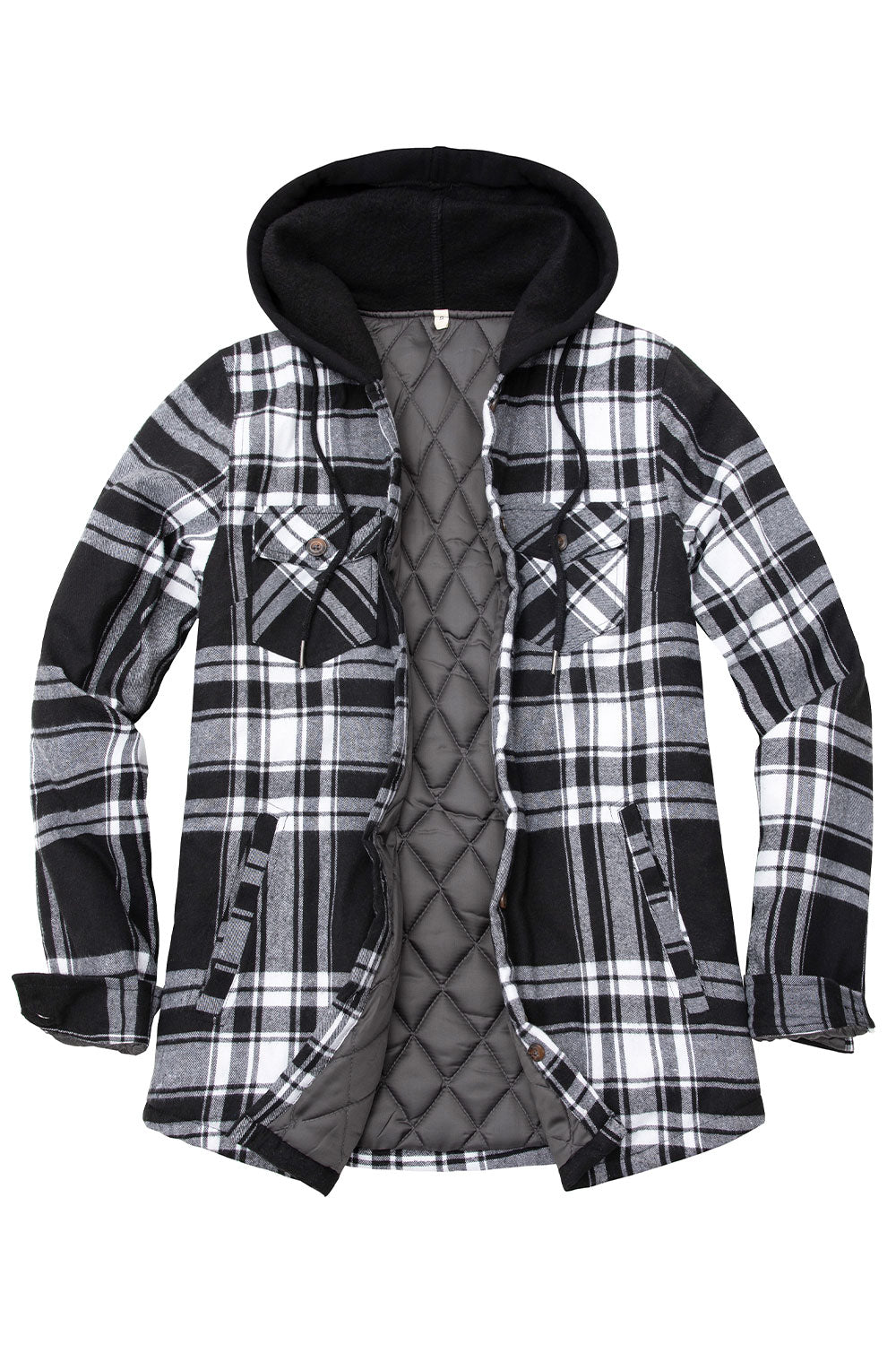 Women's Quilted Lined Hooded Plaid Flannel Shirt Jacket with Hood-8