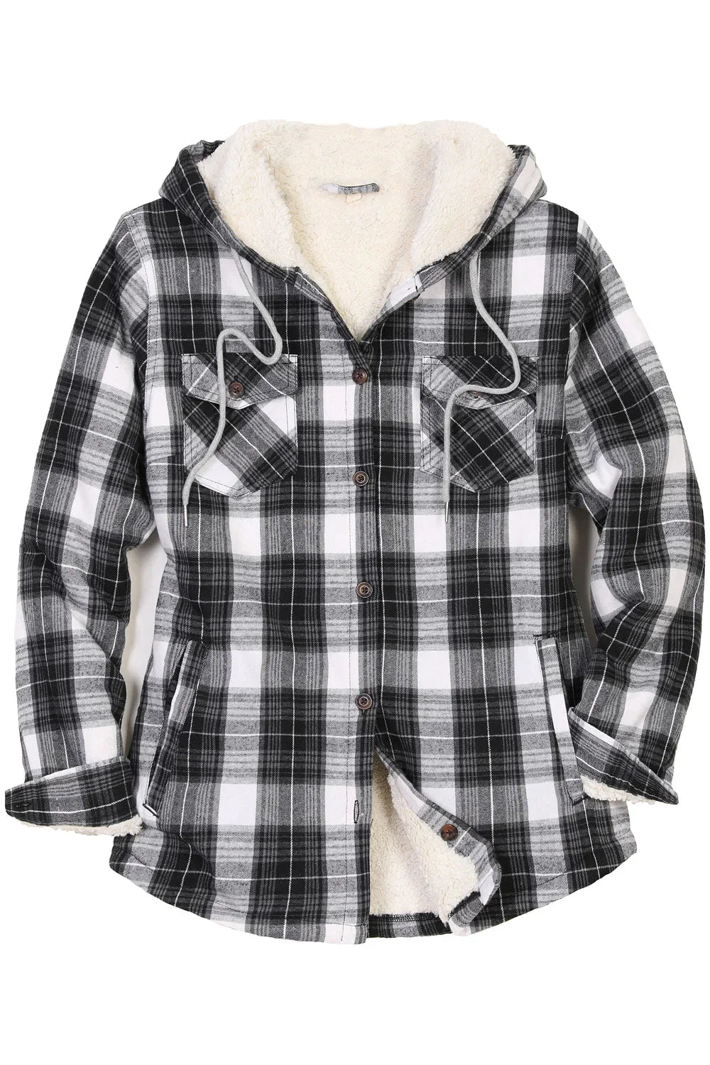 Women's Matching Family Black White Flannel Jacket with Hood-2