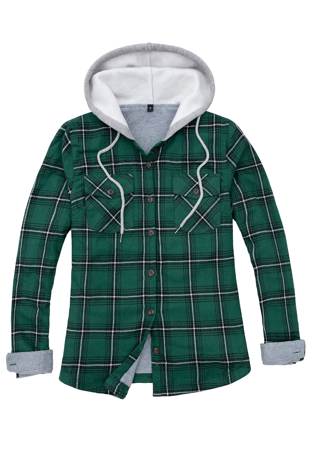 Women's Fleece Lined Flannel Shirt,Button Down Plaid Hooded Jacket-7