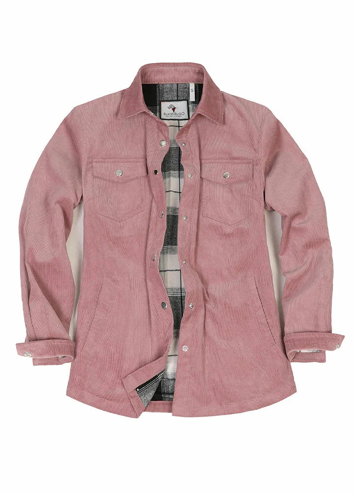 Women's Boyfriend Fit Flannel-Lined Long-Sleeve Corduroy Shirt Jacket-3