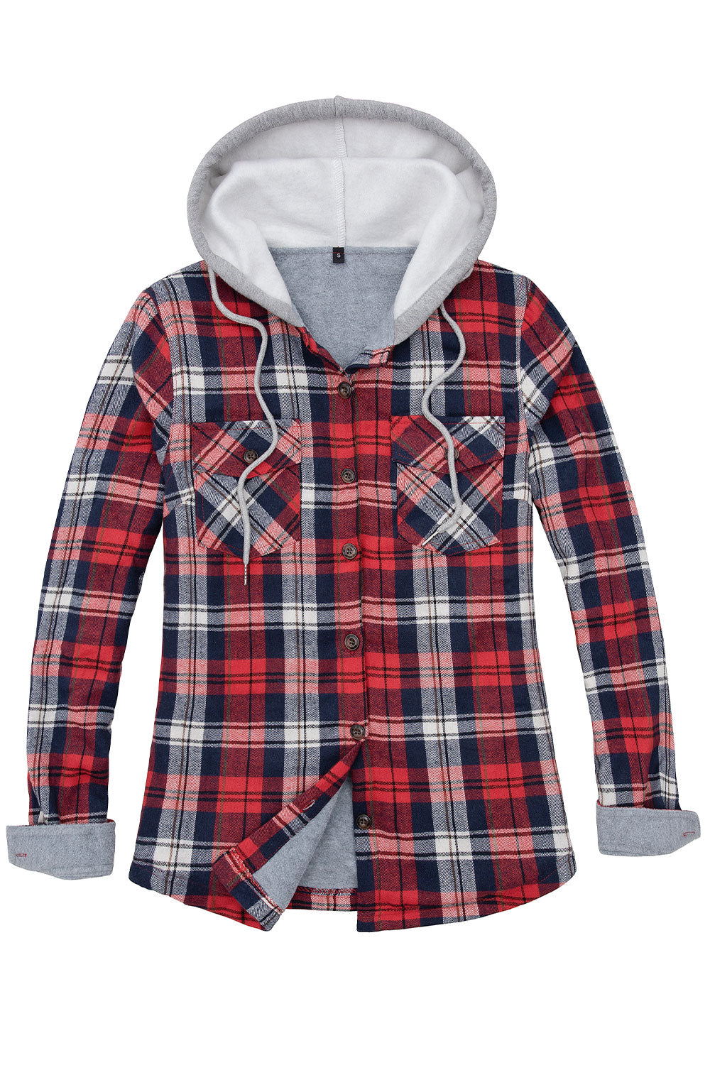 Women's Fleece Lined Flannel Shirt,Button Down Plaid Hooded Jacket-6