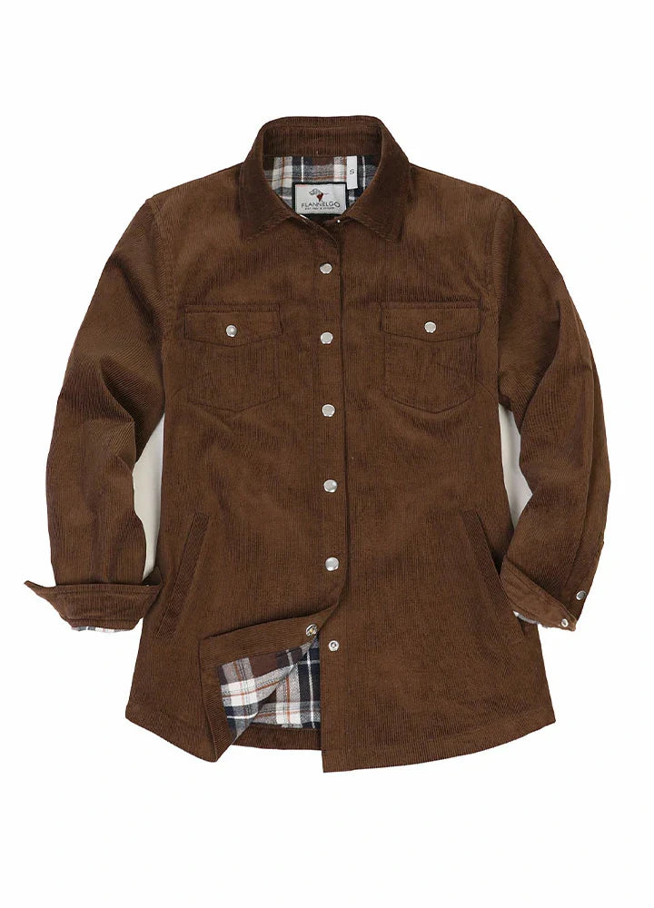 Women's Boyfriend Fit Flannel-Lined Long-Sleeve Corduroy Shirt Jacket-8