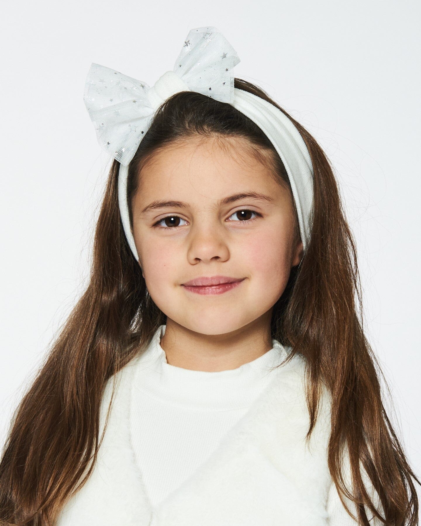 Headband With Glittering Tulle Bow Off White-1