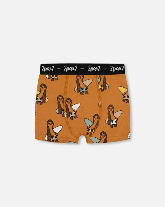 Printed Organic Cotton Boxer Shorts Sloths On Tan Background-0