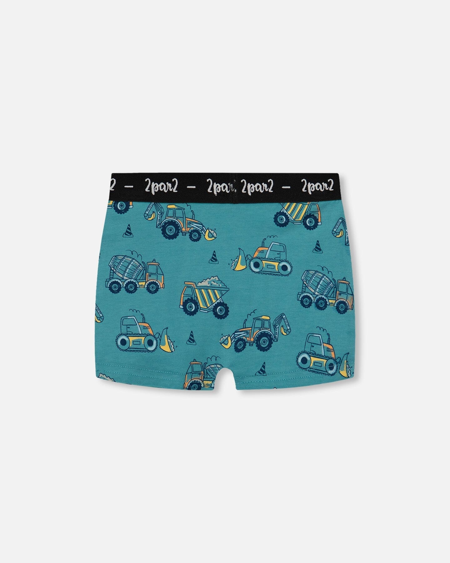 Printed Organic Cotton Boxer Shorts Teal With Yellow Truck-1