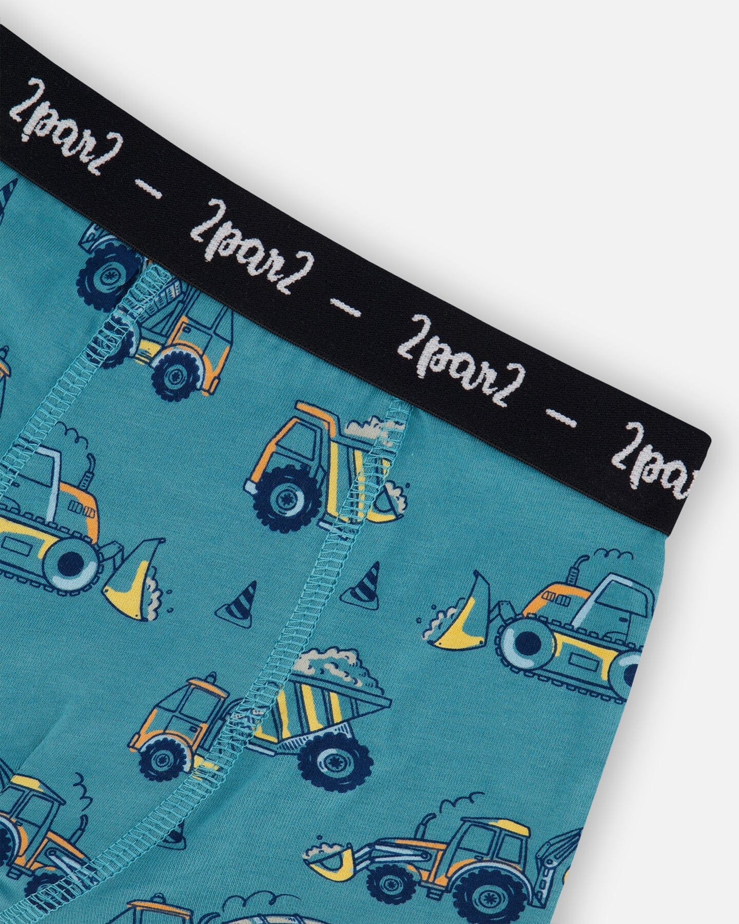 Printed Organic Cotton Boxer Shorts Teal With Yellow Truck-2