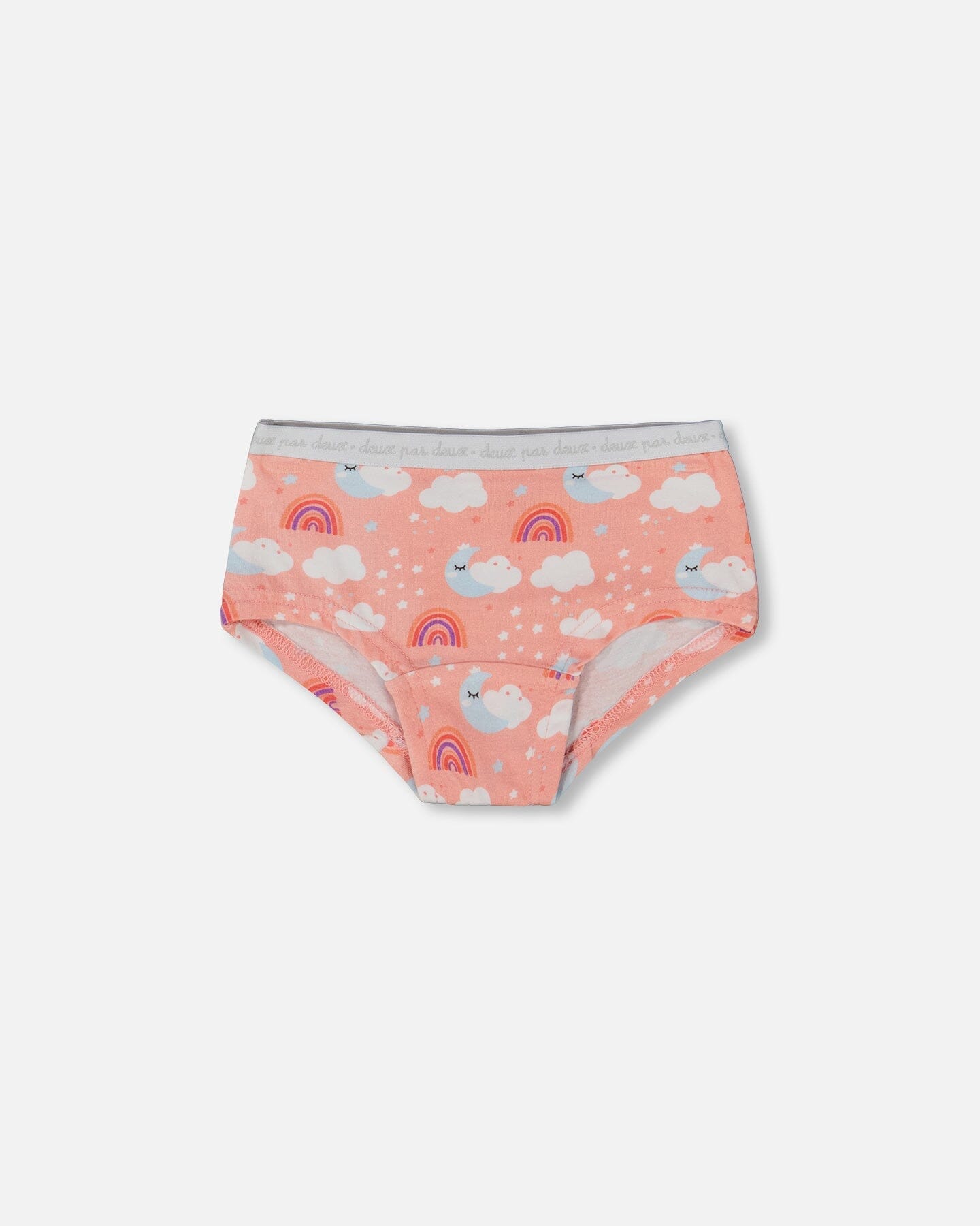 Printed Organic Cotton Boyshort Panty Rainbow On Light Coral-0