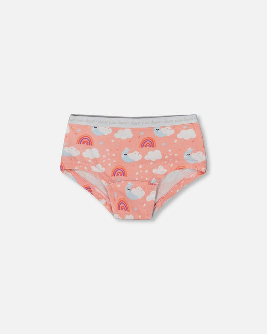 Printed Organic Cotton Boyshort Panty Rainbow On Light Coral-0