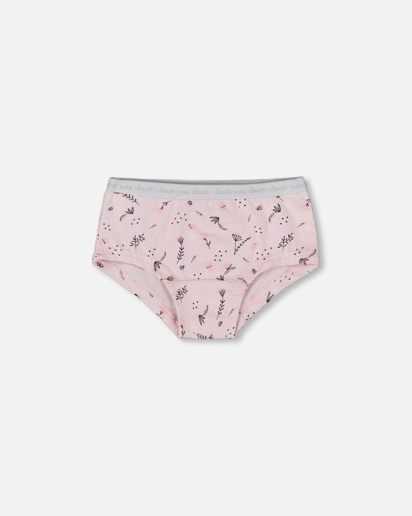 Printed Organic Cotton Boyshort Panty Small Pink Flowers On Pale Pink Background-0