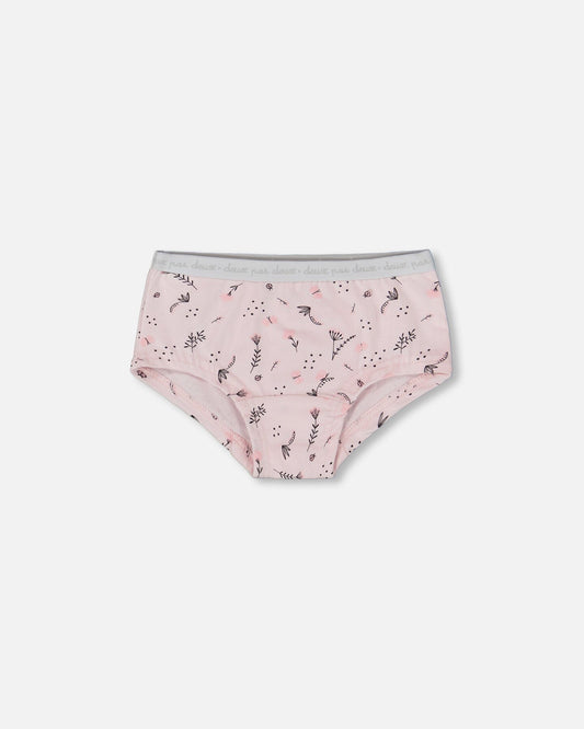 Printed Organic Cotton Boyshort Panty Small Pink Flowers On Pale Pink Background-0