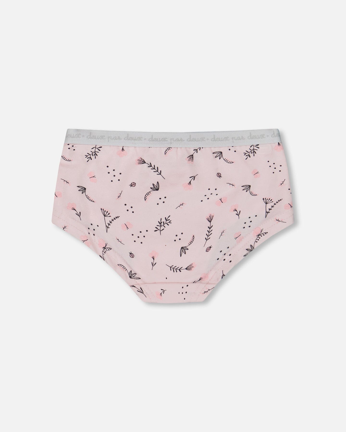 Printed Organic Cotton Boyshort Panty Small Pink Flowers On Pale Pink Background-1
