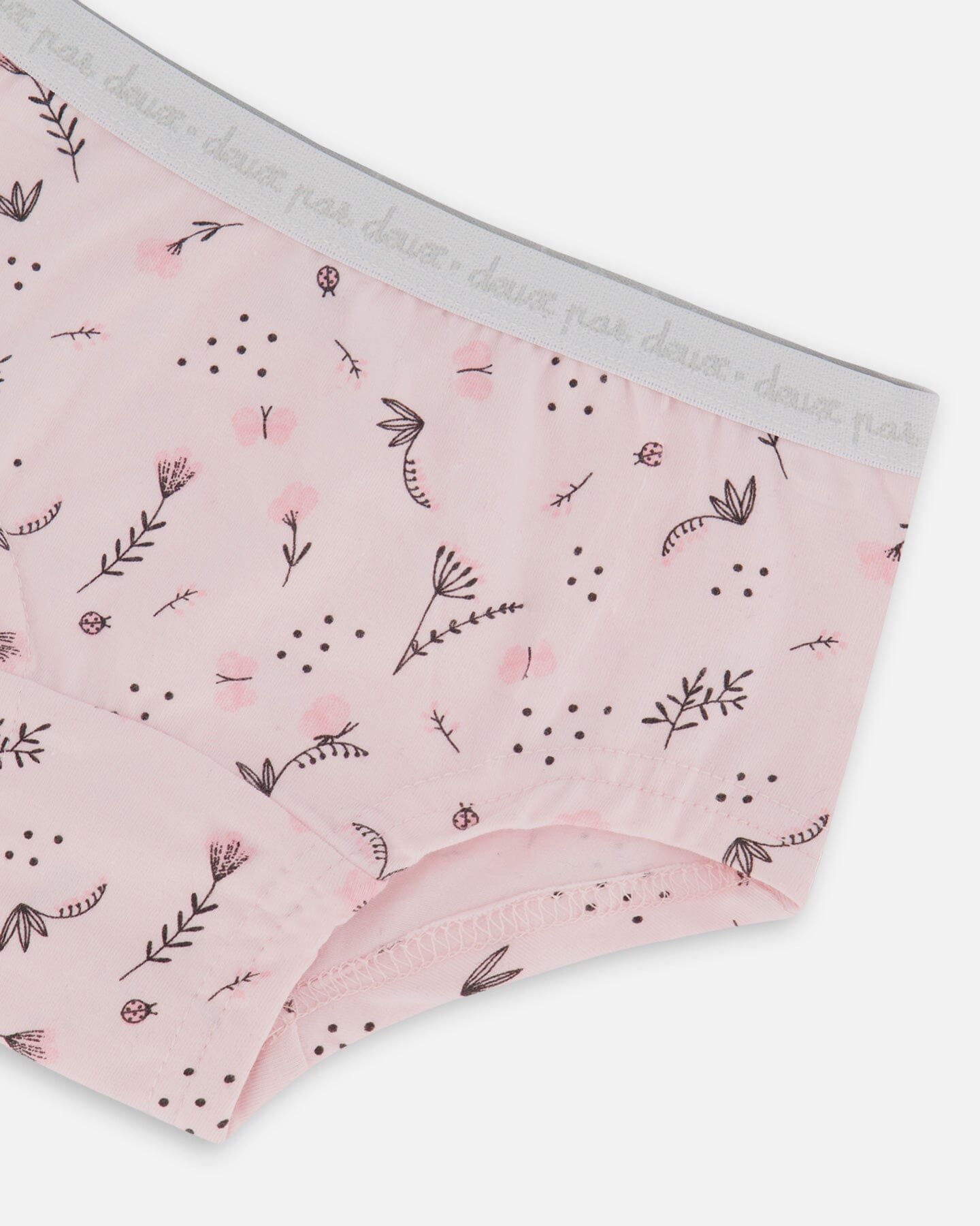 Printed Organic Cotton Boyshort Panty Small Pink Flowers On Pale Pink Background-2