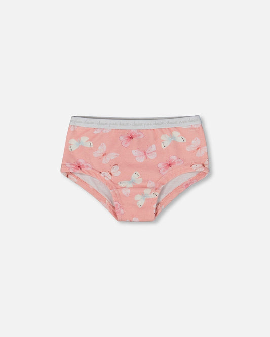 Printed Organic Cotton Boyshort Panty Pink And Blue Butterflies On Old Pink-0