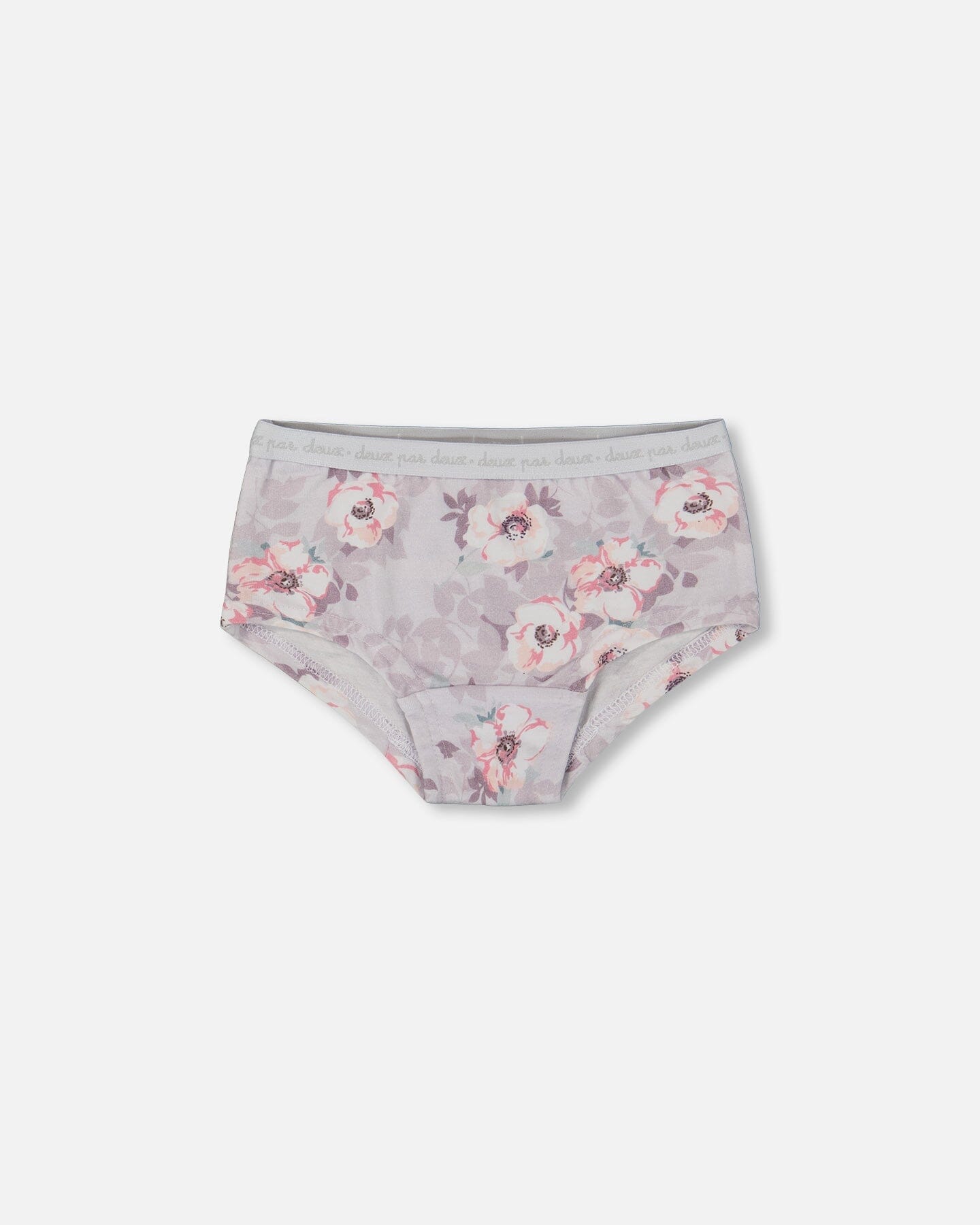 Printed Organic Cotton Boyshort Panty Pale Pink Flowers On Neutral Lilac-0