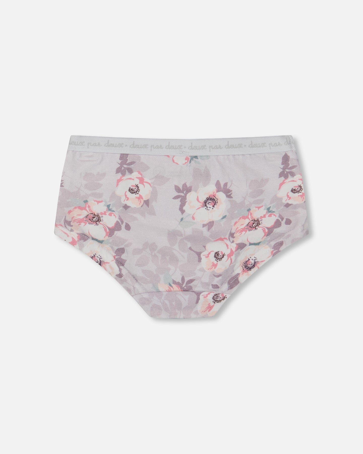 Printed Organic Cotton Boyshort Panty Pale Pink Flowers On Neutral Lilac-1