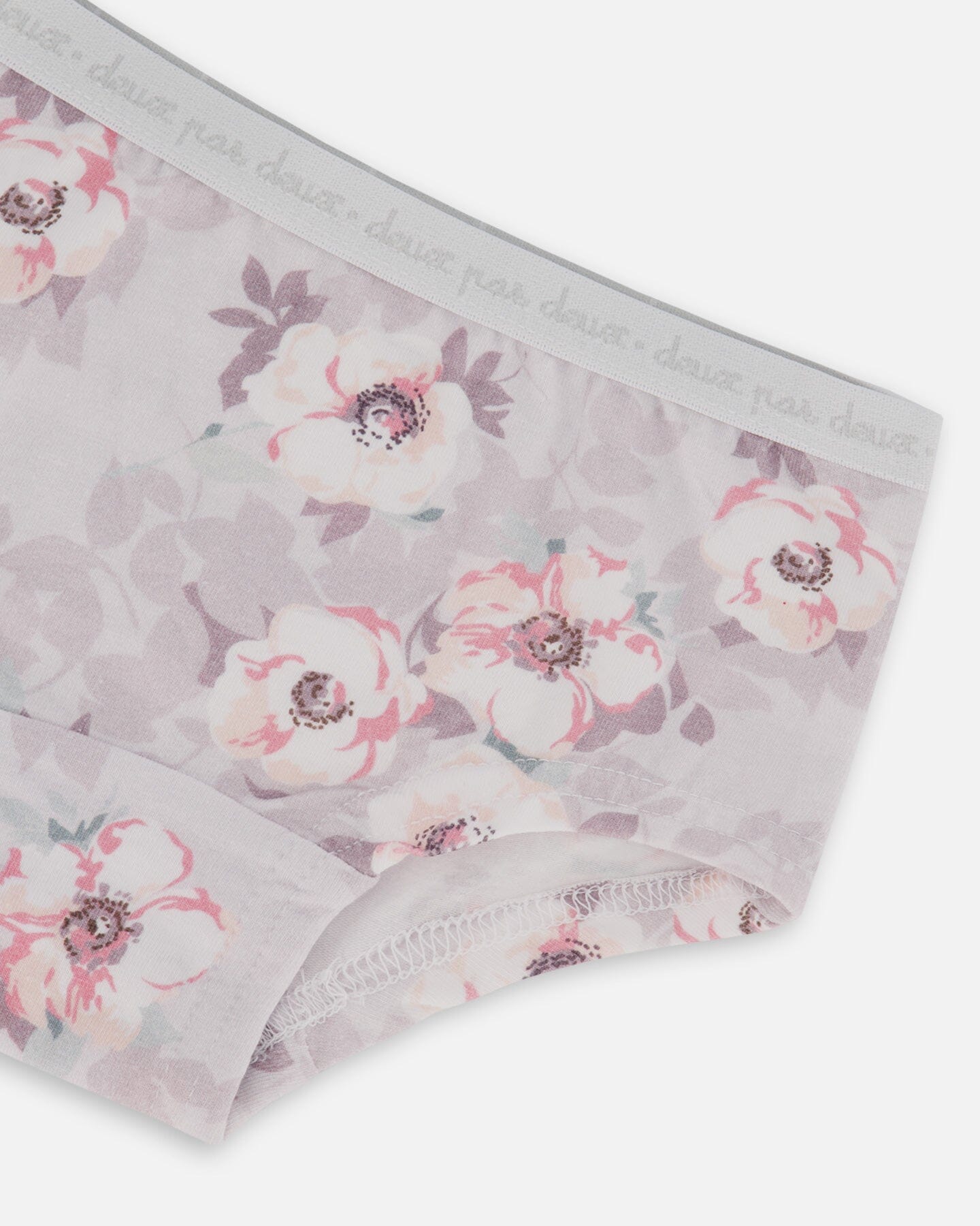Printed Organic Cotton Boyshort Panty Pale Pink Flowers On Neutral Lilac-2