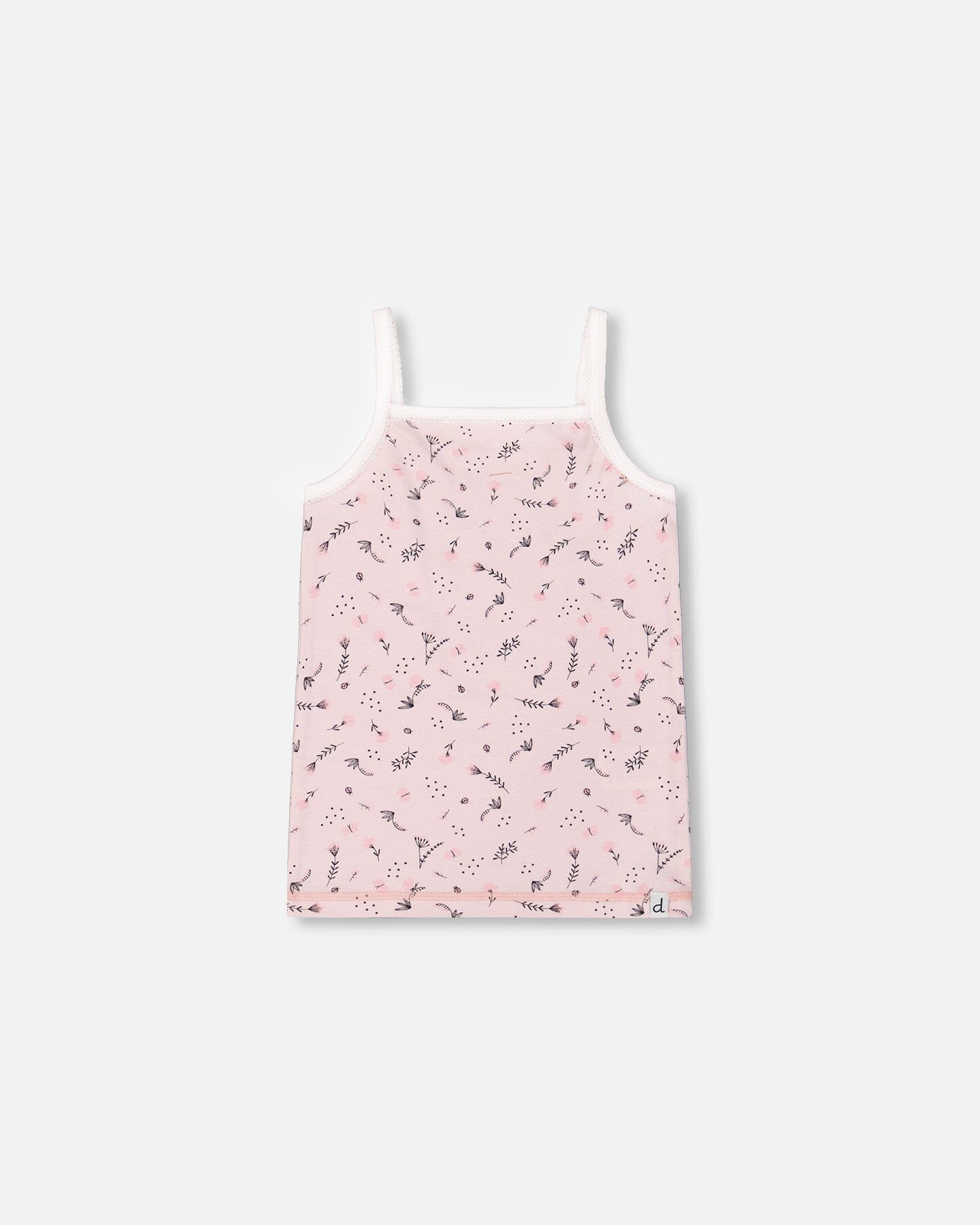 Printed Organic Cotton Tank Top Small Pink Flowers On Pale Pink Background-0