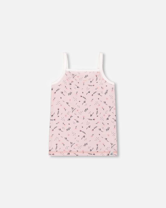 Printed Organic Cotton Tank Top Small Pink Flowers On Pale Pink Background-0