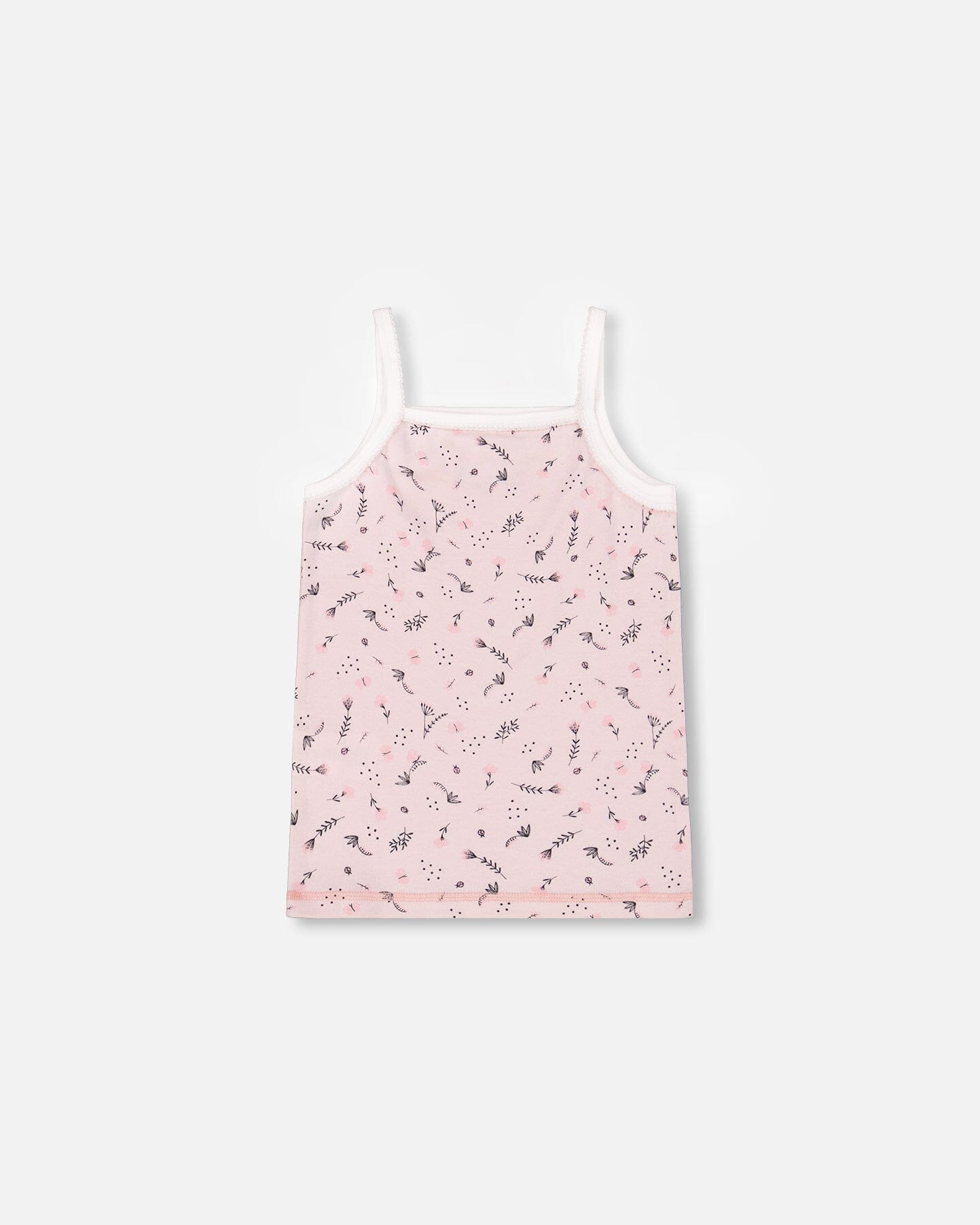Printed Organic Cotton Tank Top Small Pink Flowers On Pale Pink Background-1