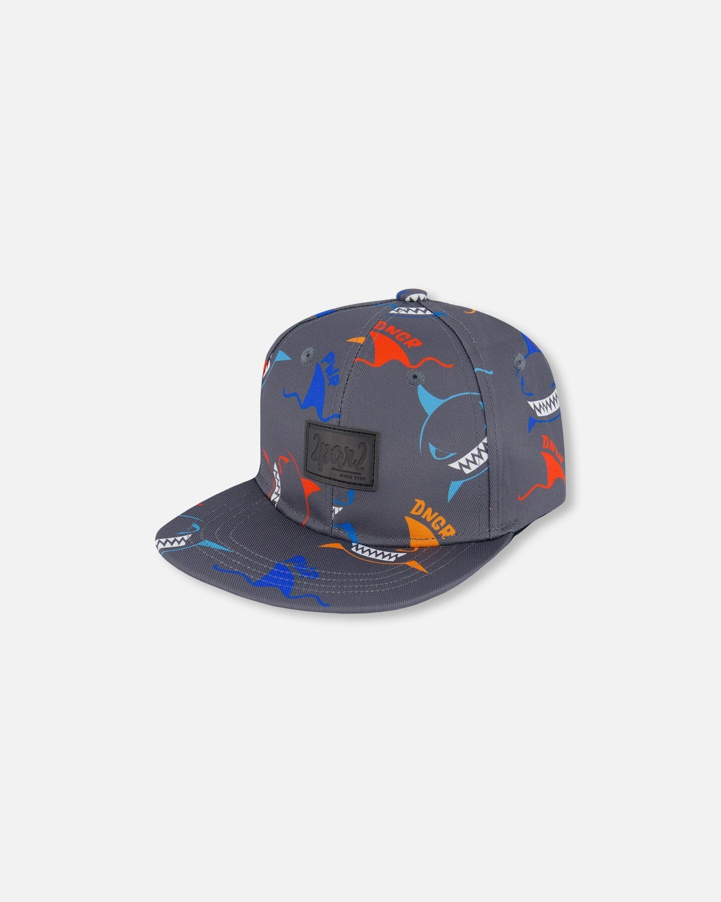 Printed Cap Orange, Red, And Blue Sharks On Gray-0