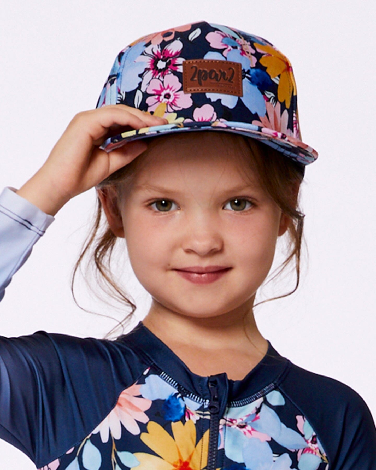 Printed Cap Navy And Yellow And Pink Flowers-3