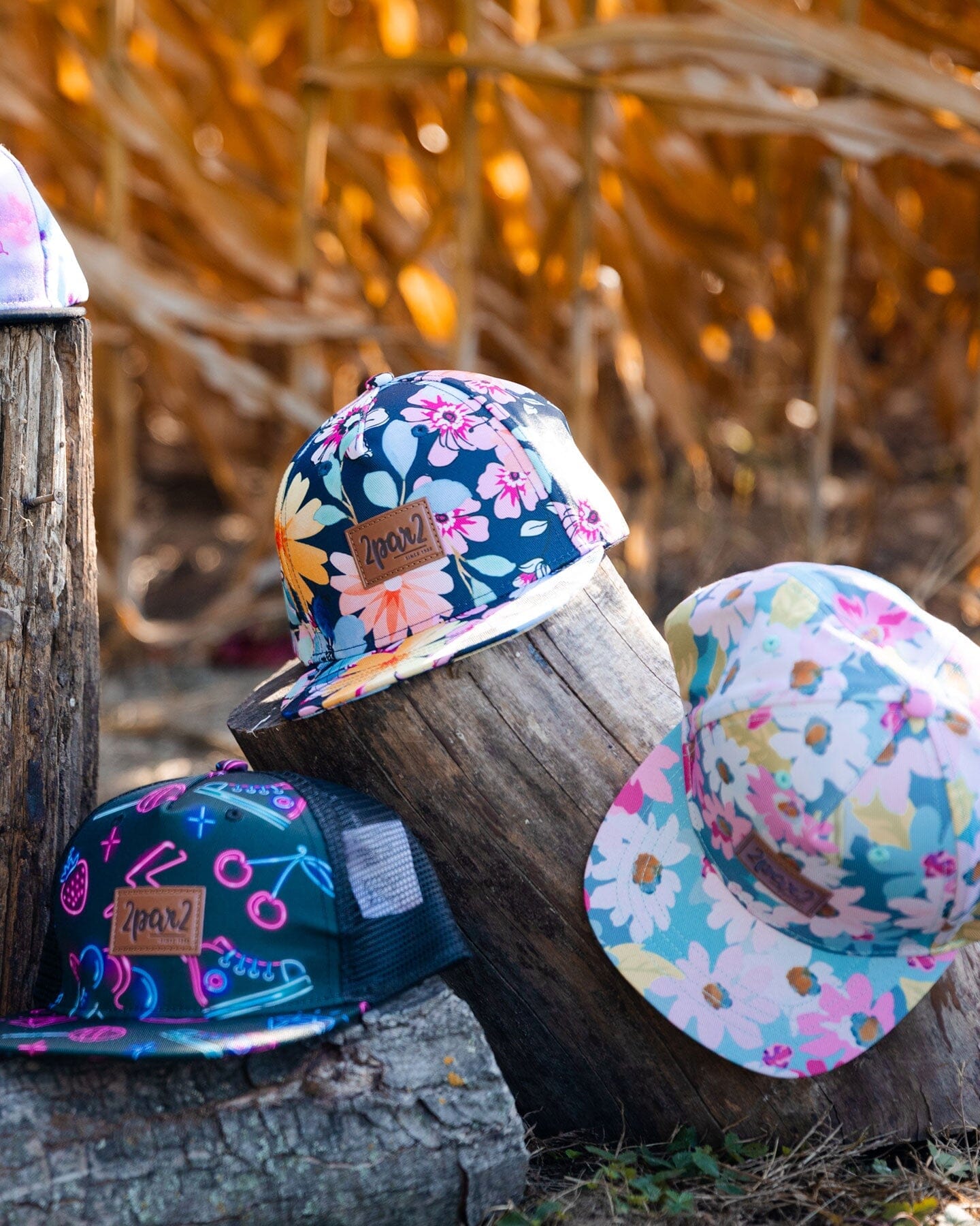 Printed Cap Navy And Yellow And Pink Flowers-1