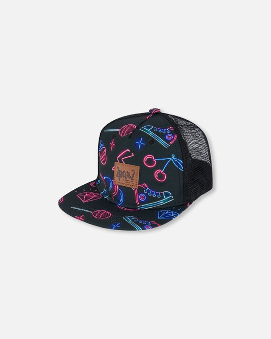 Printed Cap Black And Blue And Pink Items-0