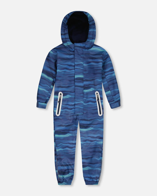 Printed Mid-Season One-Piece Outerwear Blue Wave And Black-0