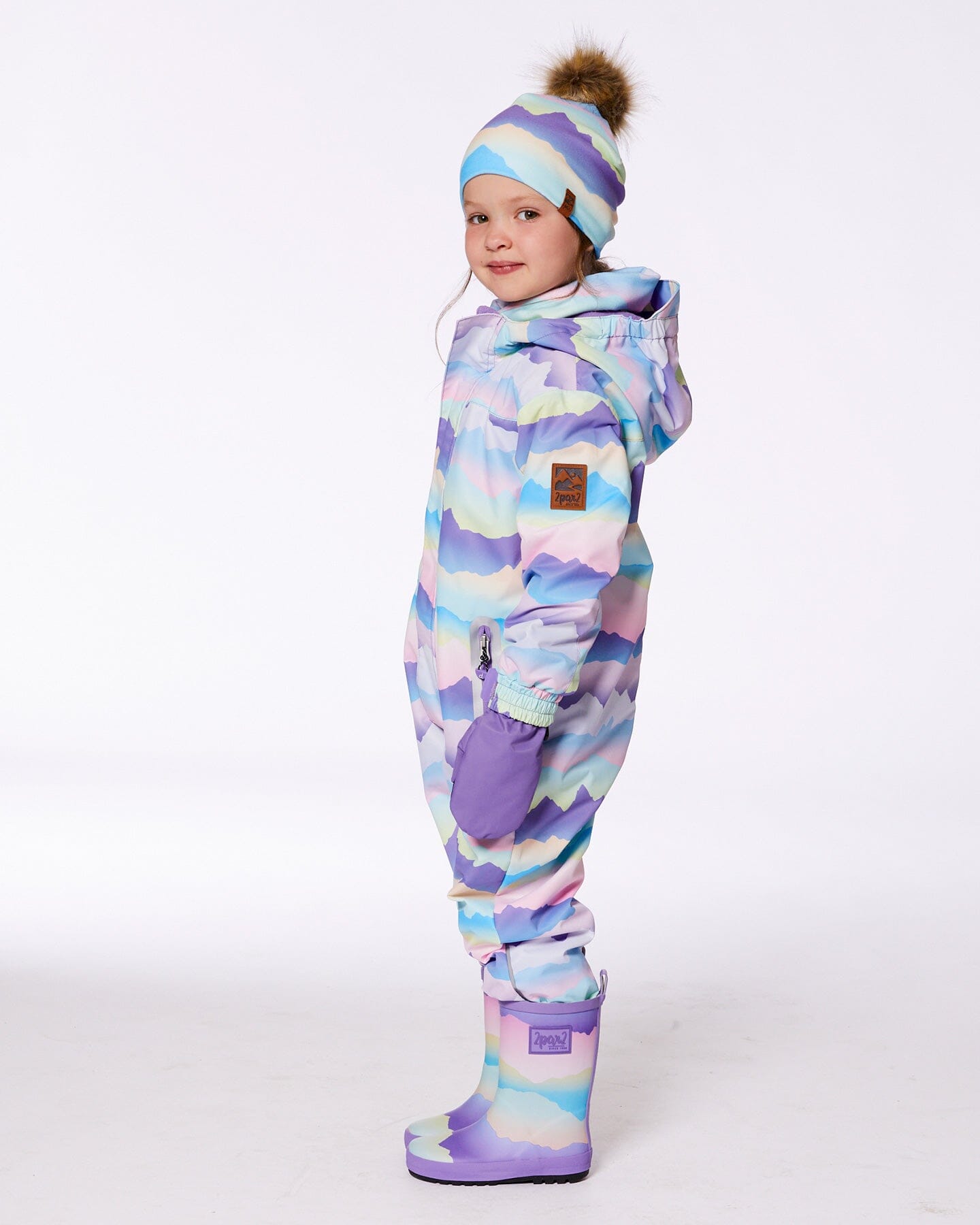 Printed Rain Boots Mauve And Blue, Pink Mountain-1