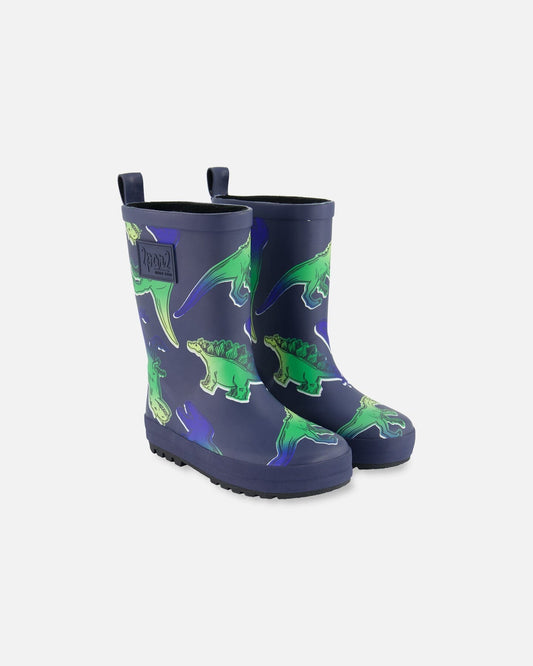 Printed Rain Boots Blue And Green Dino On Navy-0
