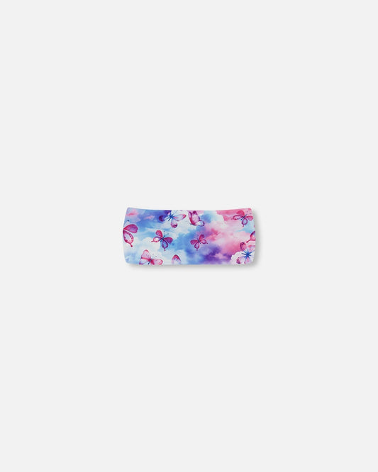 Printed Athletic Headband Pink, Blue And Butterflies-0