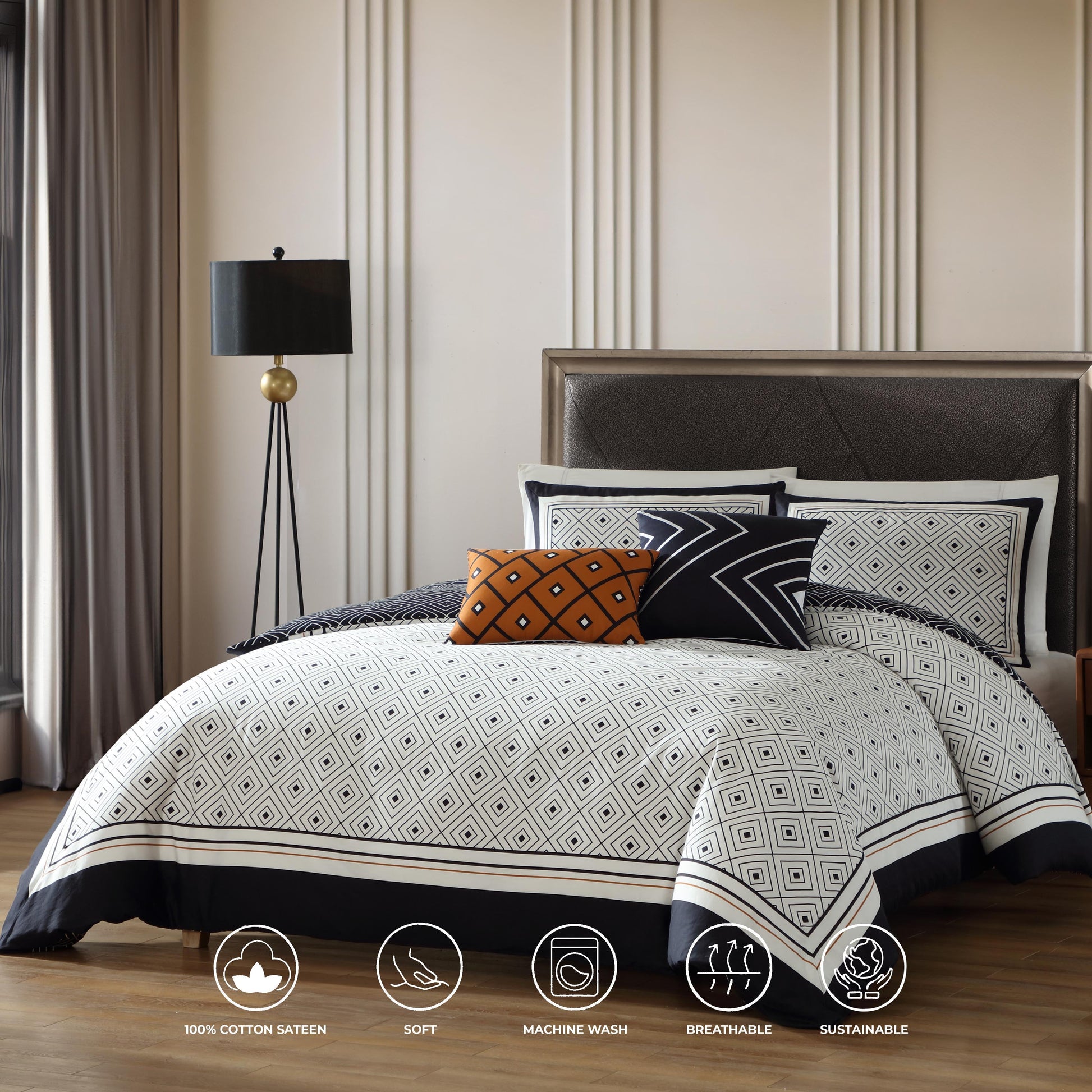 Bebejan Geometric Black & White 5 Piece Reversible Comforter Set-1