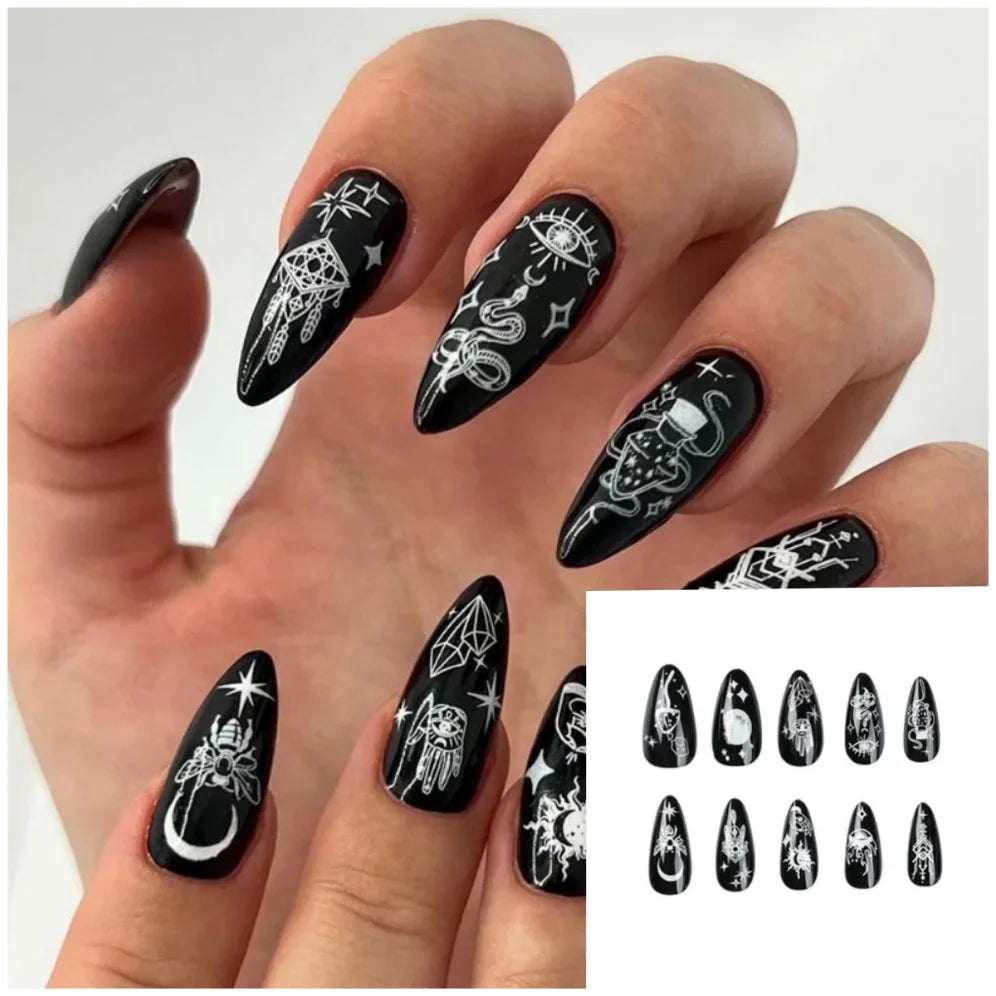 Glamorous Black Almond Stiletto Nails-1