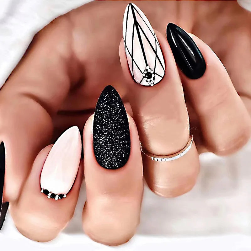 Glamorous Black Almond Stiletto Nails-18