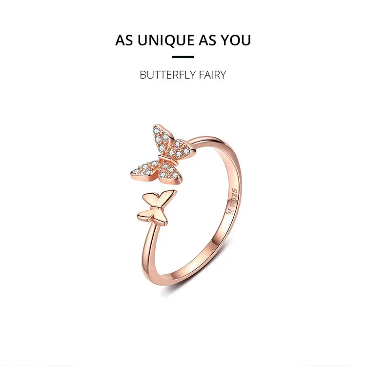 Dazzling Butterfly Sterling Silver Open Ring: A Symbol of Freedom