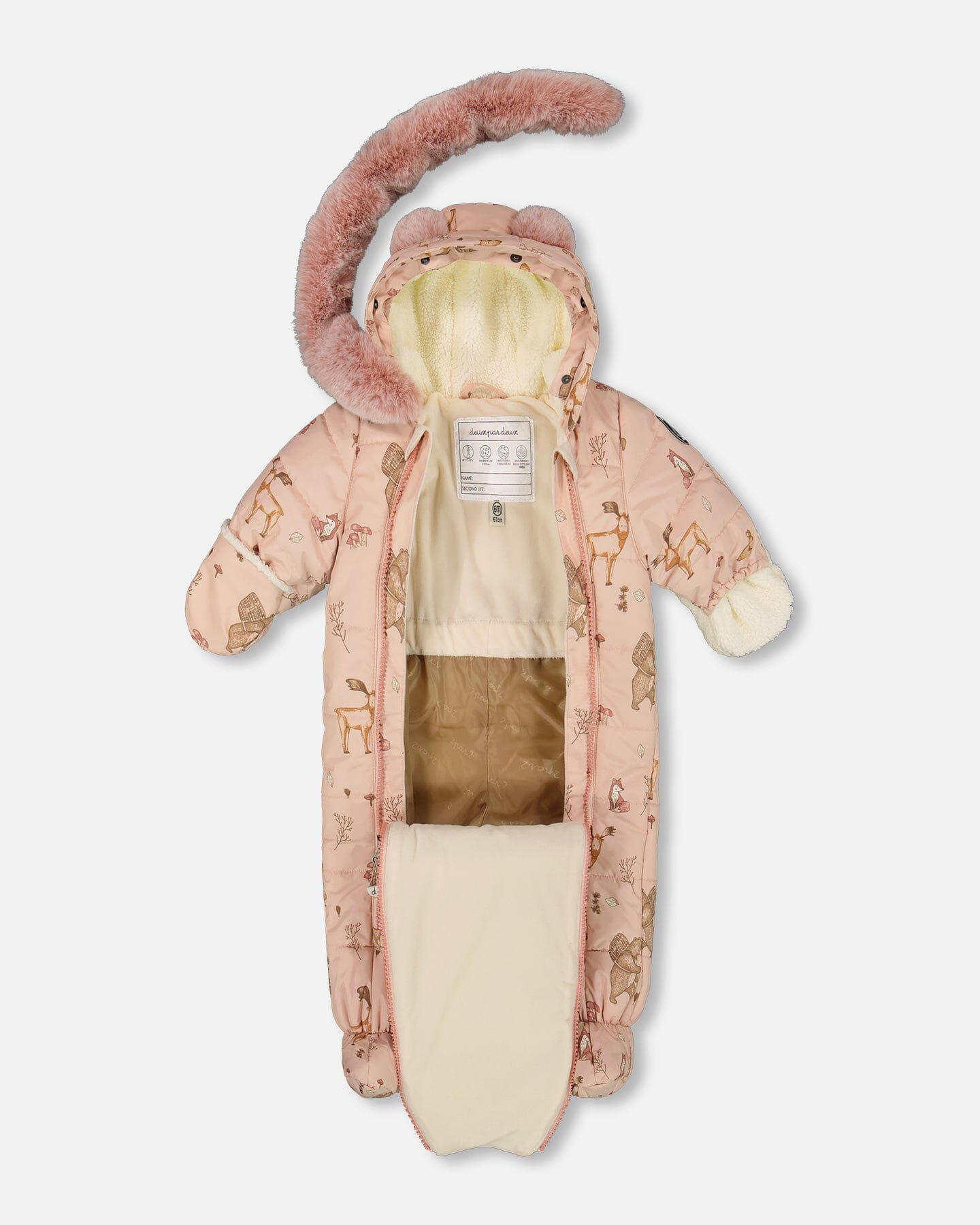 One-Piece Baby Layette Snowsuit Designed For Car Seat Pink Printed Animal-1
