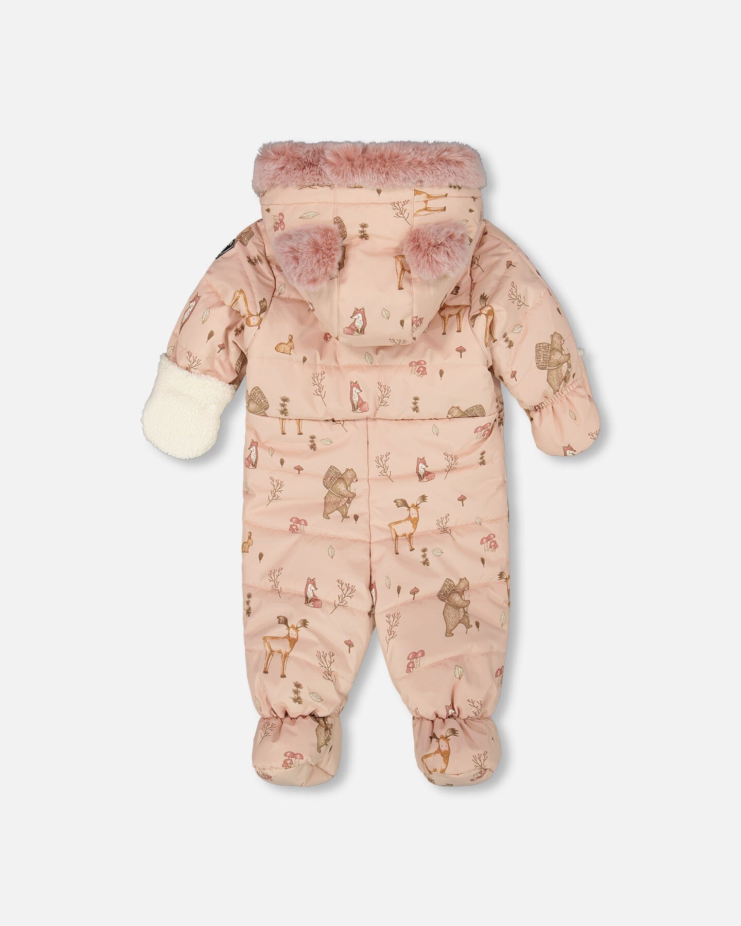 One-Piece Baby Layette Snowsuit Designed For Car Seat Pink Printed Animal-2