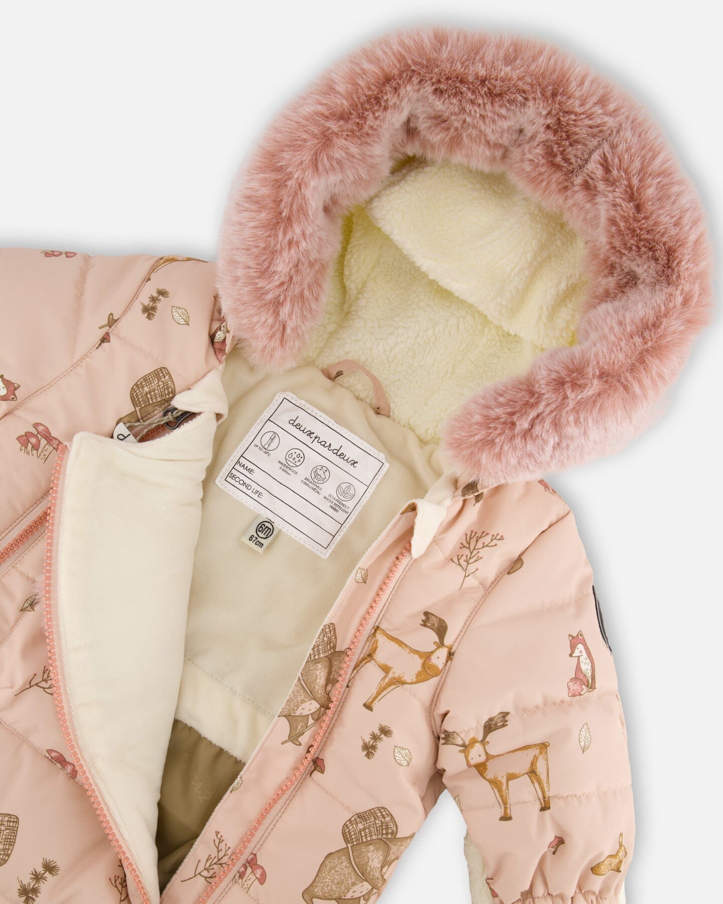 One-Piece Baby Layette Snowsuit Designed For Car Seat Pink Printed Animal-3