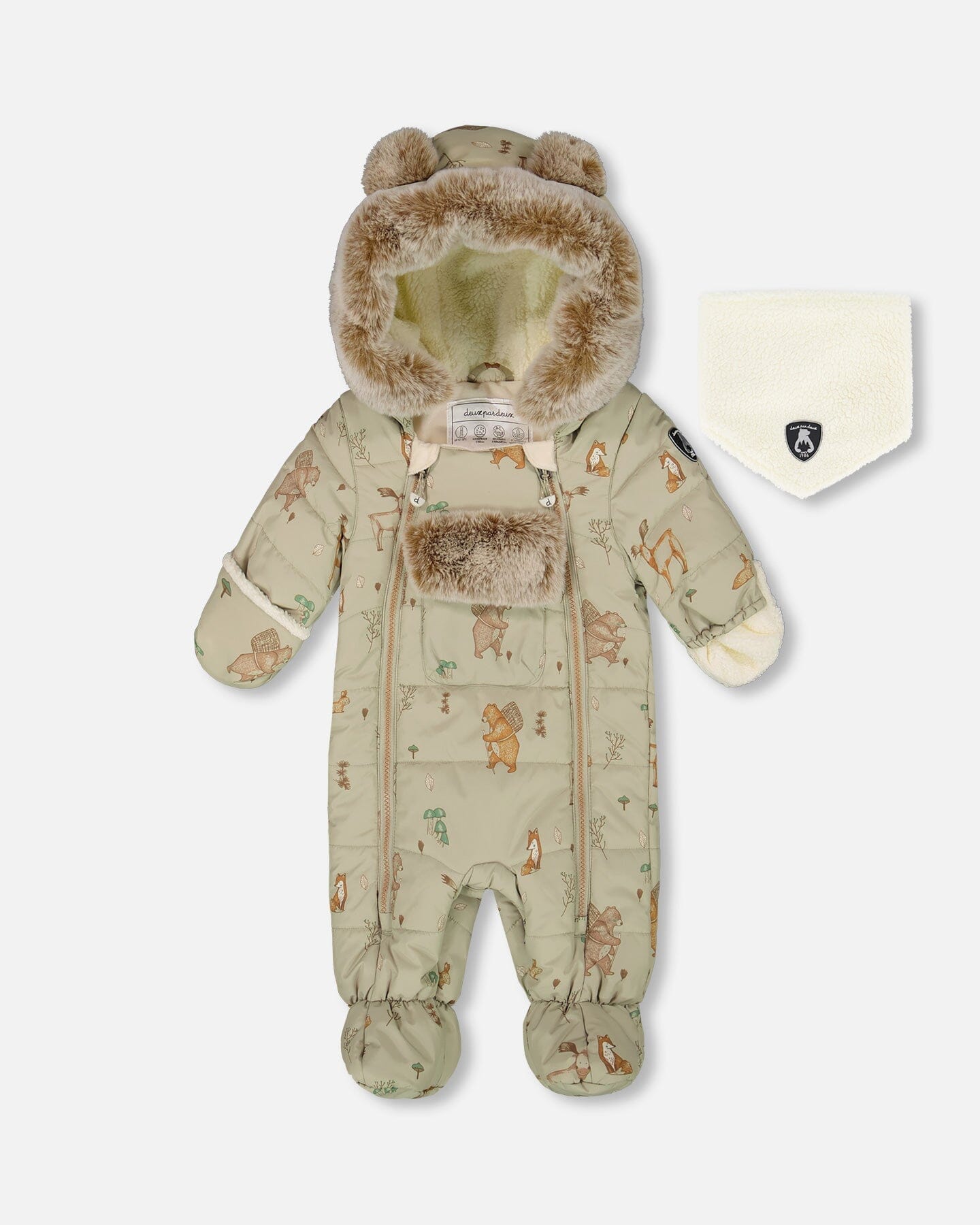 One-Piece Baby Layette Snowsuit Designed For Car Seat Green Animal Print-0
