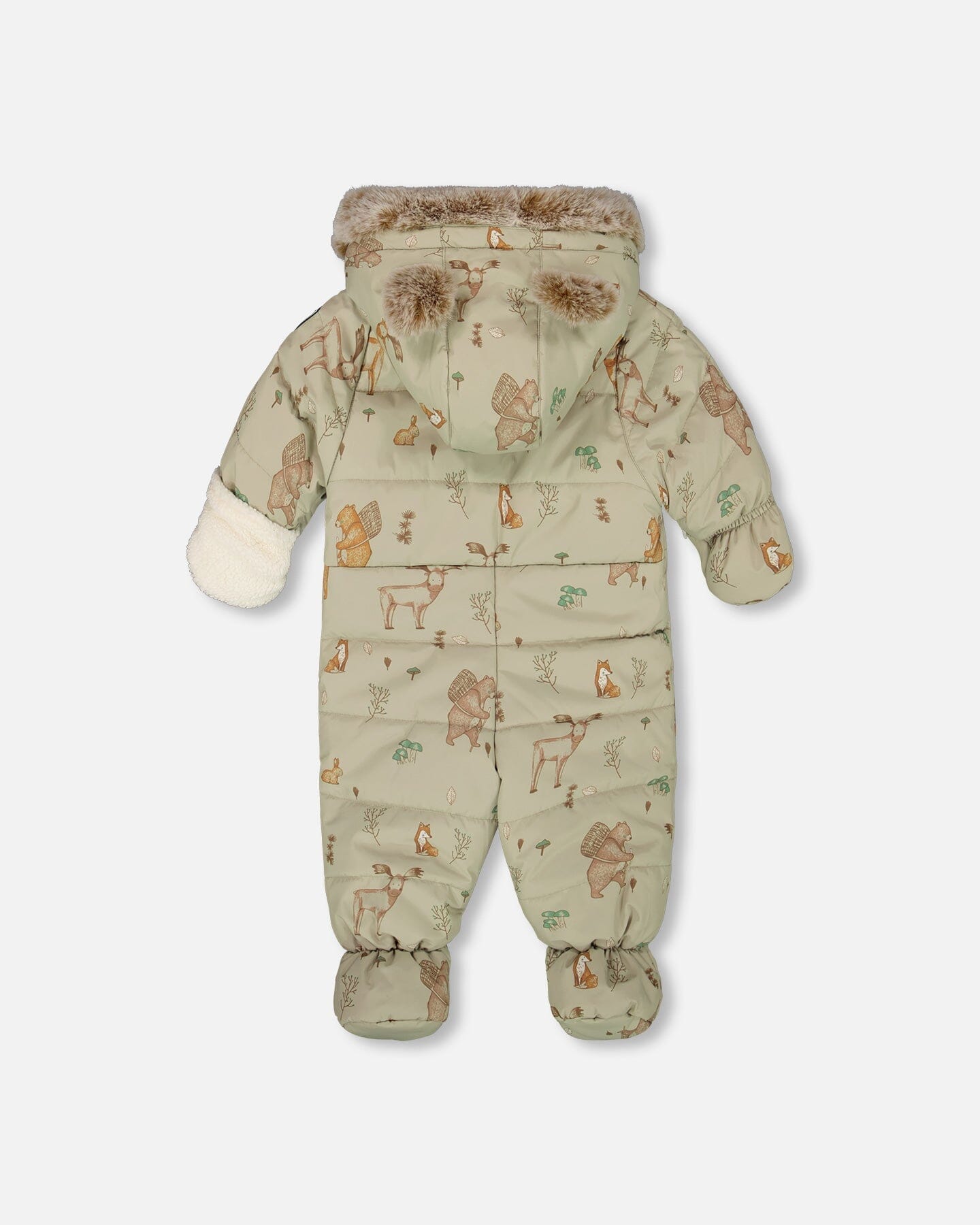 One-Piece Baby Layette Snowsuit Designed For Car Seat Green Animal Print-2