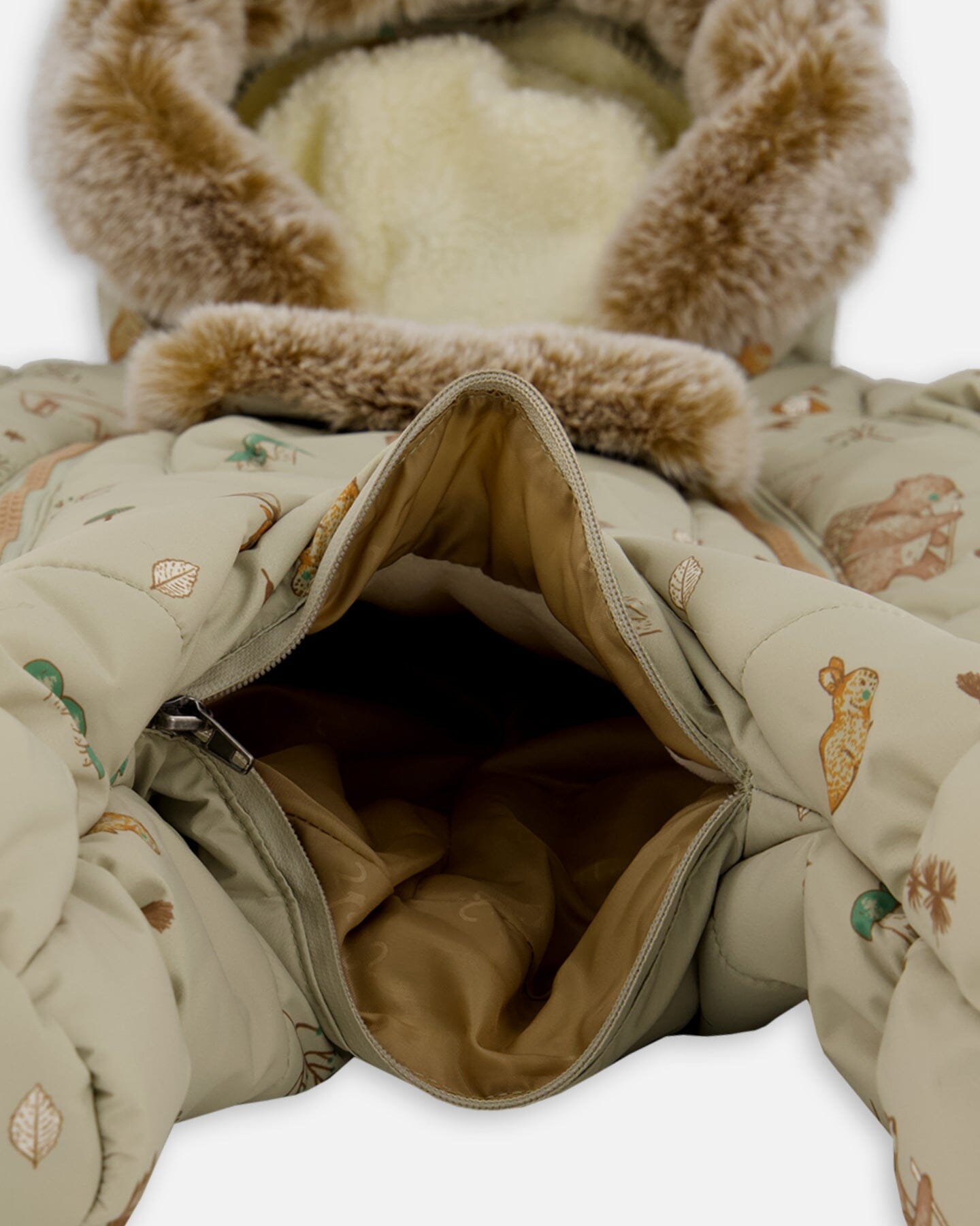 One-Piece Baby Layette Snowsuit Designed For Car Seat Green Animal Print-4