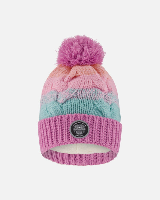 Lined Knit Pompom Hat Pink, Orange And Turquoise-0