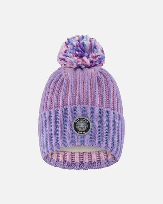 Lined Knit Pompom Hat Blue, Purple And Pink-0