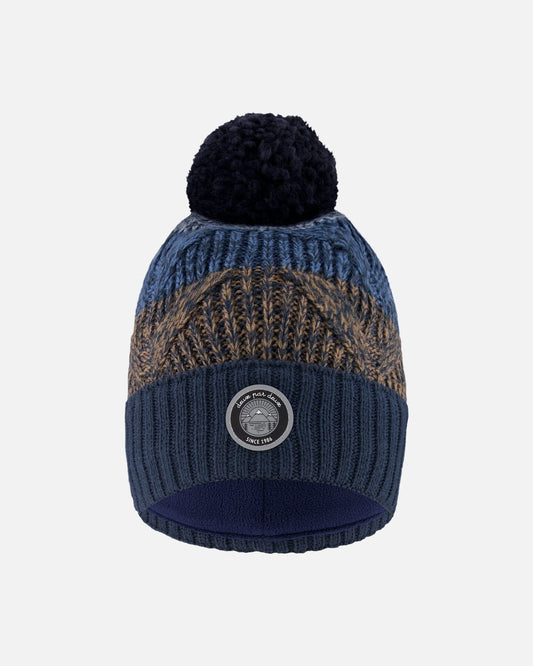 Lined Knit Pompom Hat Taupe And Navy-0