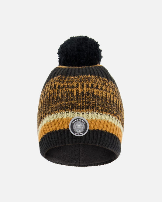 Lined Knit Pompom Hat Black And Brown-0