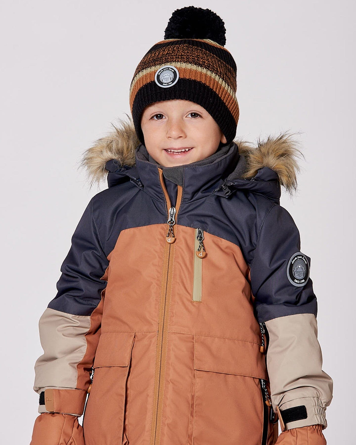 Lined Knit Pompom Hat Black And Brown-1